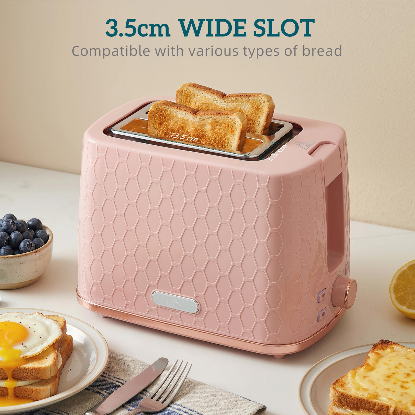 HOMCOM 1.7L 3000W Fast Boil Kettle & 2 Slice Toaster Set, Kettle and Toaster Set with Auto Shut Off, Browning Controls, Light Pink