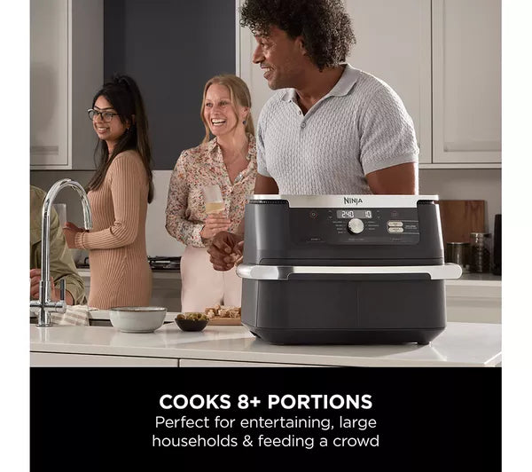 Ninja AF500UK FlexDrawer showing two independent 5.2L cooking zones with divider insert installed