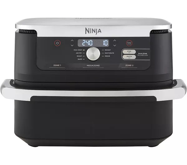 Ninja Foodi FlexDrawer AF500UK 10.4L dual air fryer in black with FlexDrawer and control panel