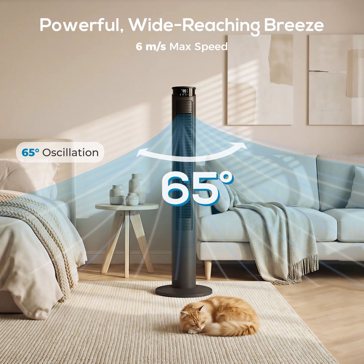 HOMCOM Tower Fan with WiFi Control Standing Floor Fan with Remote Control 116 cm Black