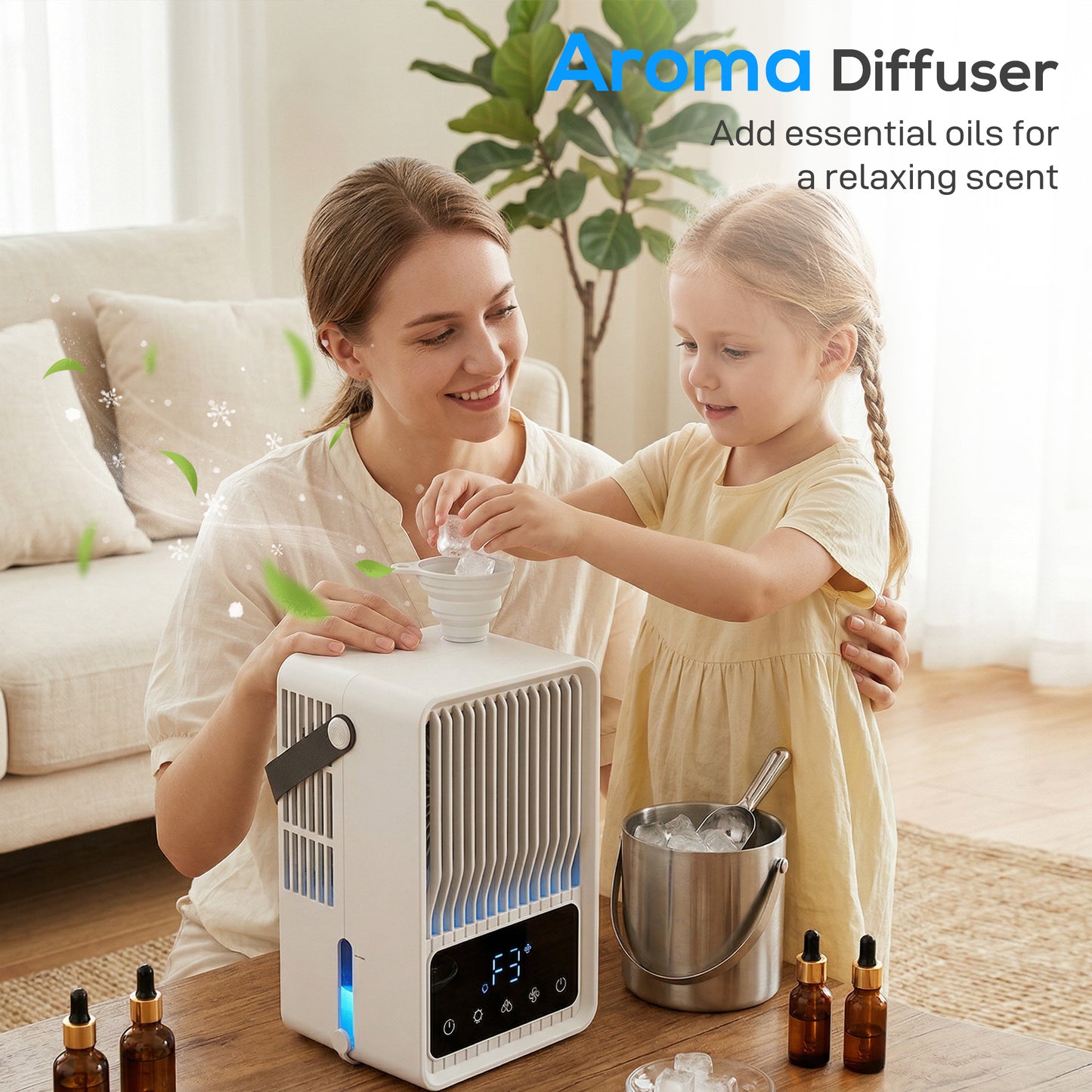 HOMCOM Portable Air Conditioner, 4-in-1 Mini Air Cooler with 3 Wind Speed, 2 Mist Mode, 7 Colour RGB Light, Black and White