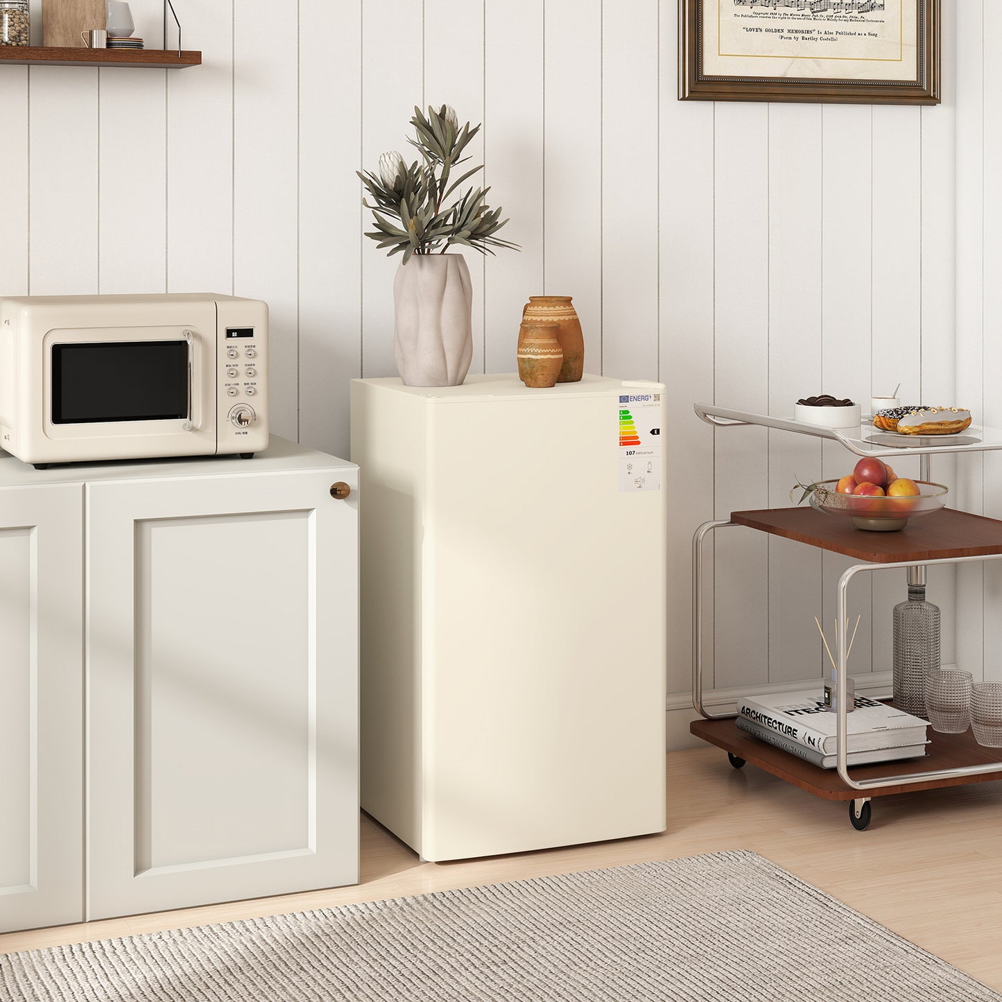 HOMCOM Under Counter Fridge, 91L Small Fridge with Chiller Box, Removable Shelf, Reversible Door, Adjustable Legs, Mini Refrigerator, Beige