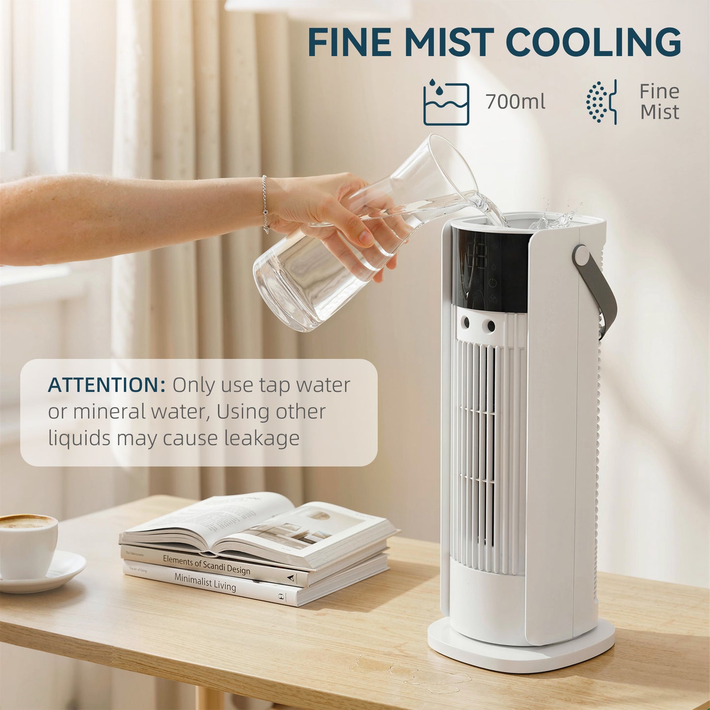 HOMCOM Tower Fan for Bedroom, 16 Inch Mist Desktop Fan with DC Motor, 3 Speeds, 90° Oscillation, 10H Timer, for Home Office