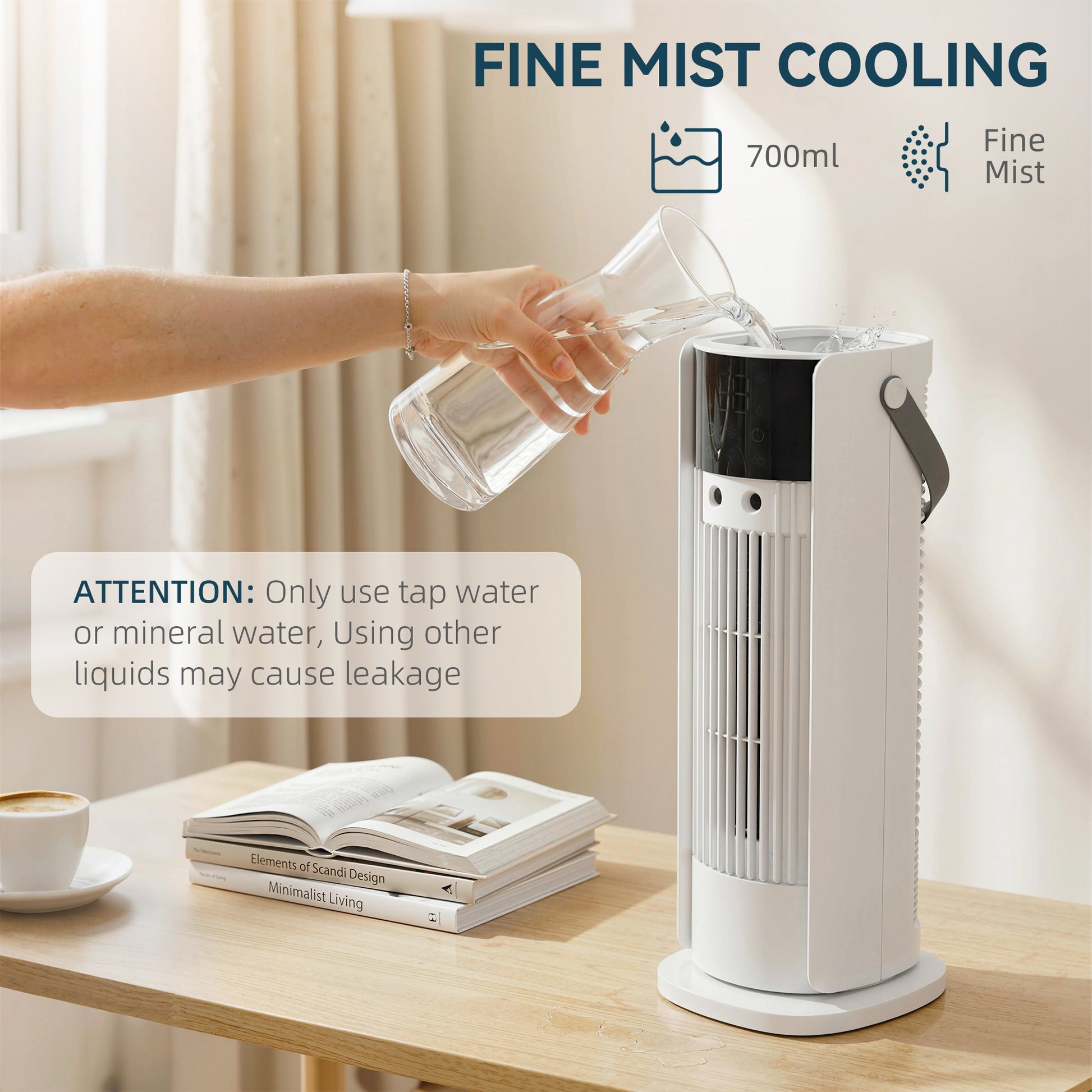 HOMCOM Tower Fan for Bedroom, 16 Inch Mist Desktop Fan with DC Motor, 3 Speeds, 90° Oscillation, 10H Timer, for Home Office