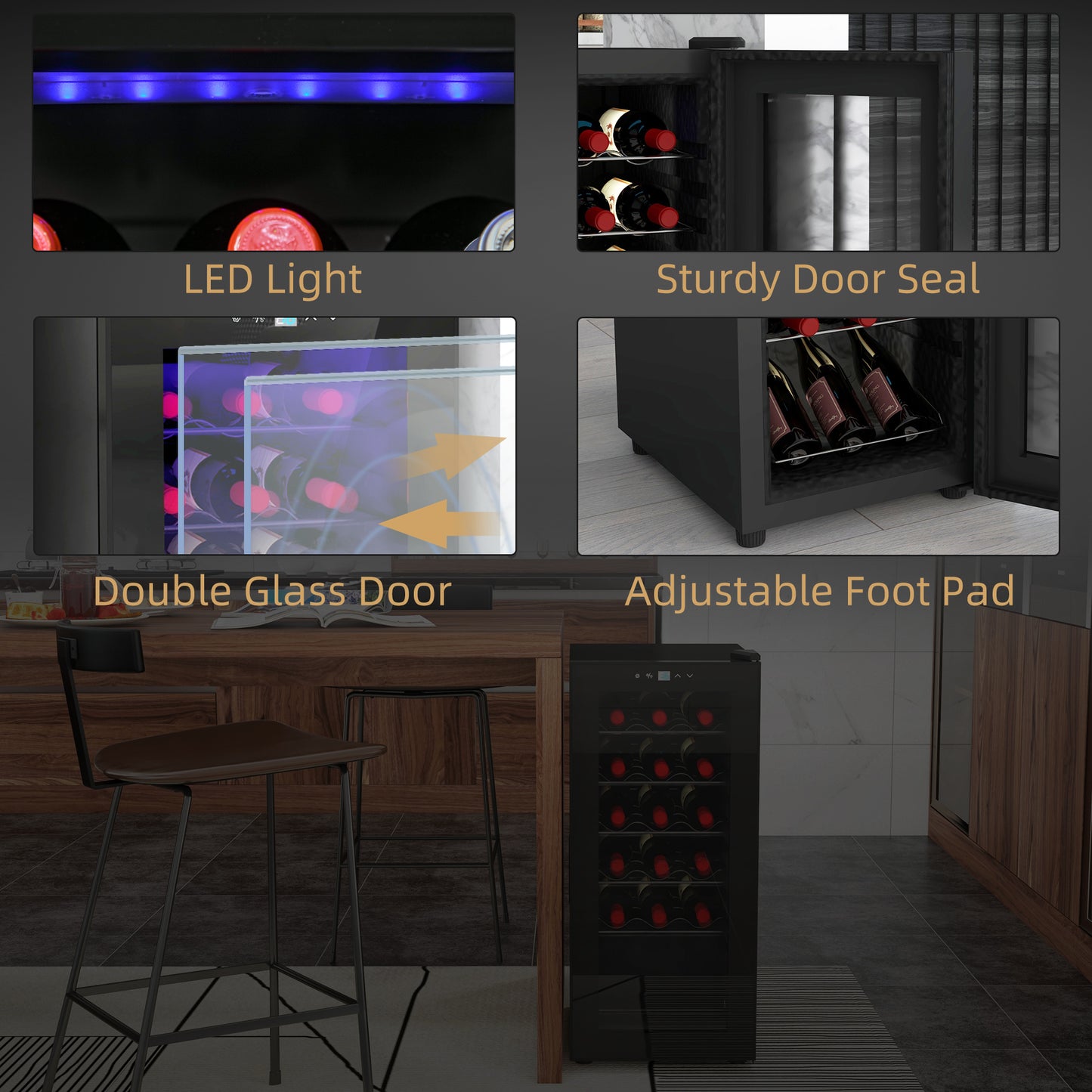 HOMCOM 18-Bottle Narrow Wine Fridge, with Lights - Black