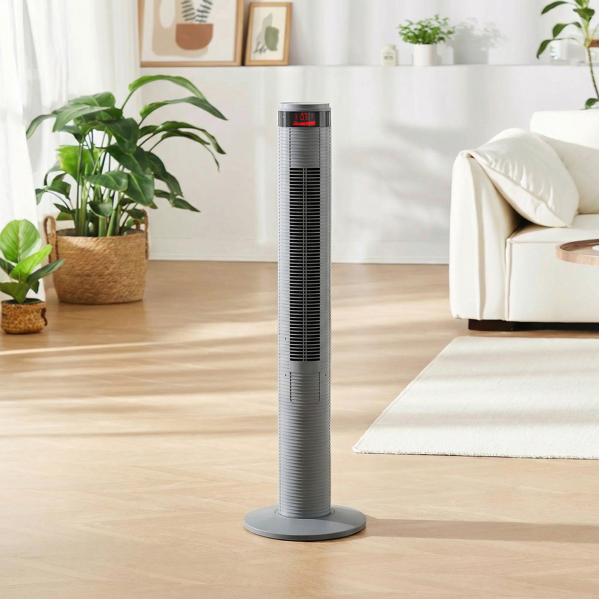 HOMCOM Oscillating Tower Fan Remote Control 3 Speed Modes Cooling Machine, Grey