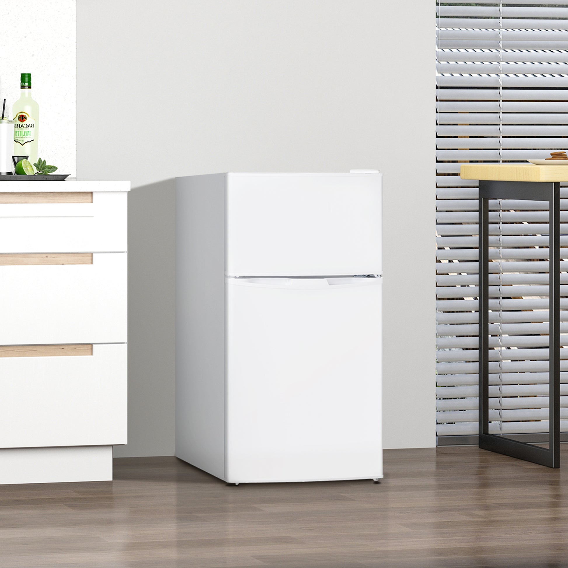 HOMCOM 88L Under Counter Fridge Freezer, Small Refrigerator with 5-Setting, 3 Star Freezer Rating, White