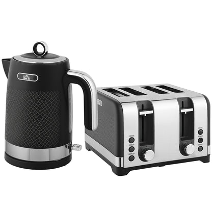 HOMCOM Sleek Textured Kettle and Four-Slice Toaster Set - Black