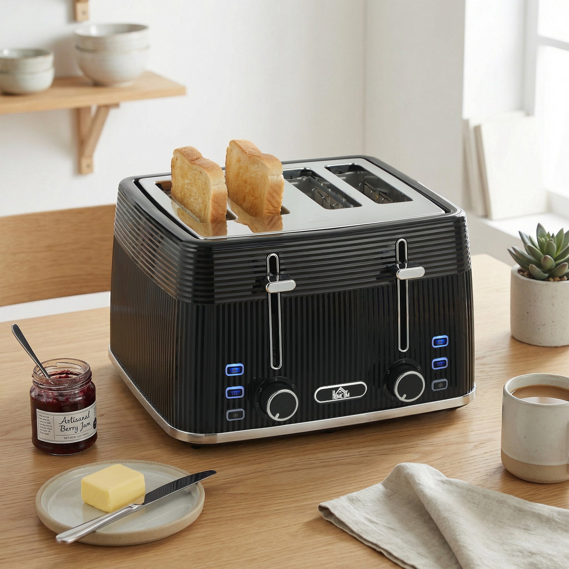HOMCOM 4 Slice Toaster with 7 Browning Levels, Bread Toaster with Removable Crumb Tray, Black