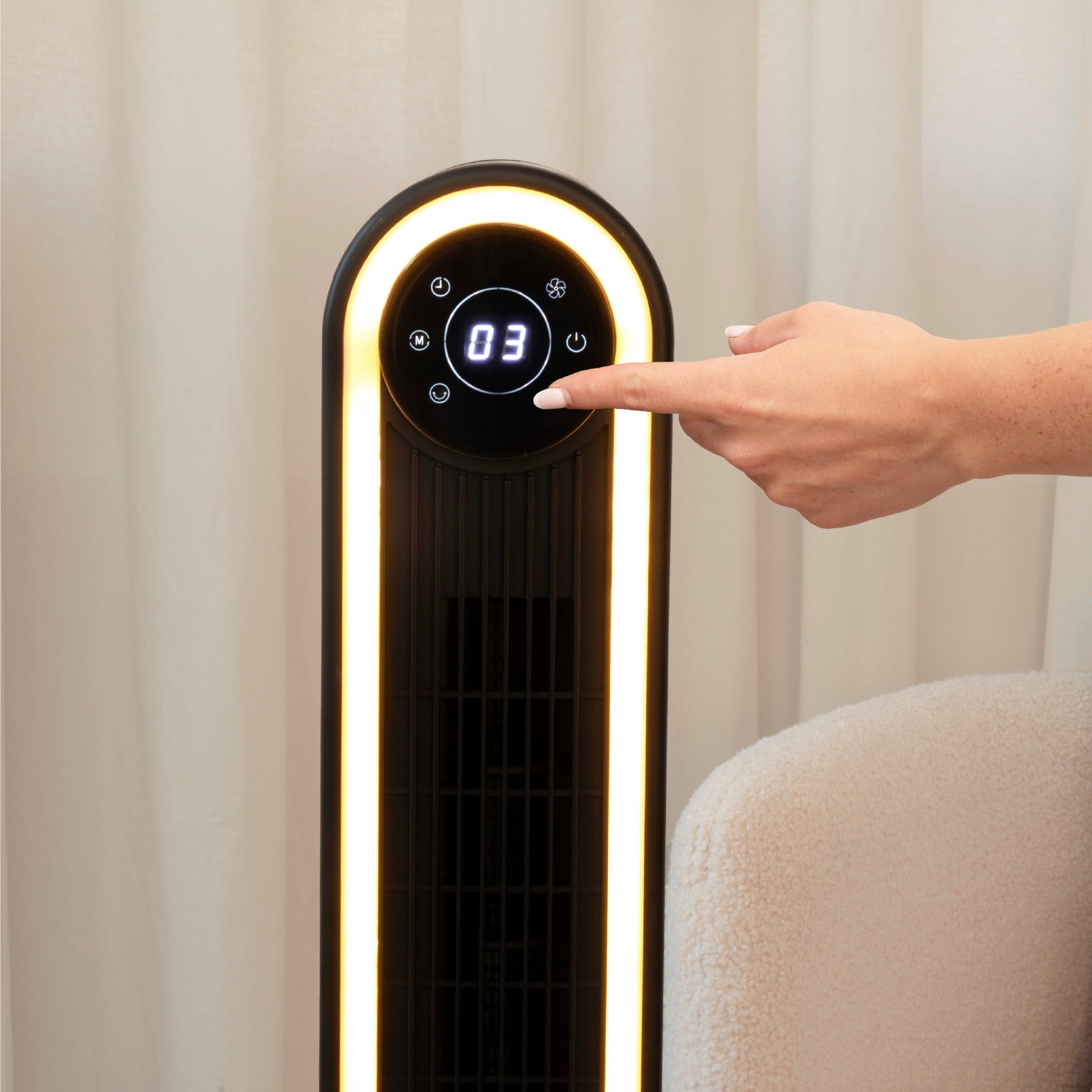 Rediffusion Halo Tower Fan Black controls