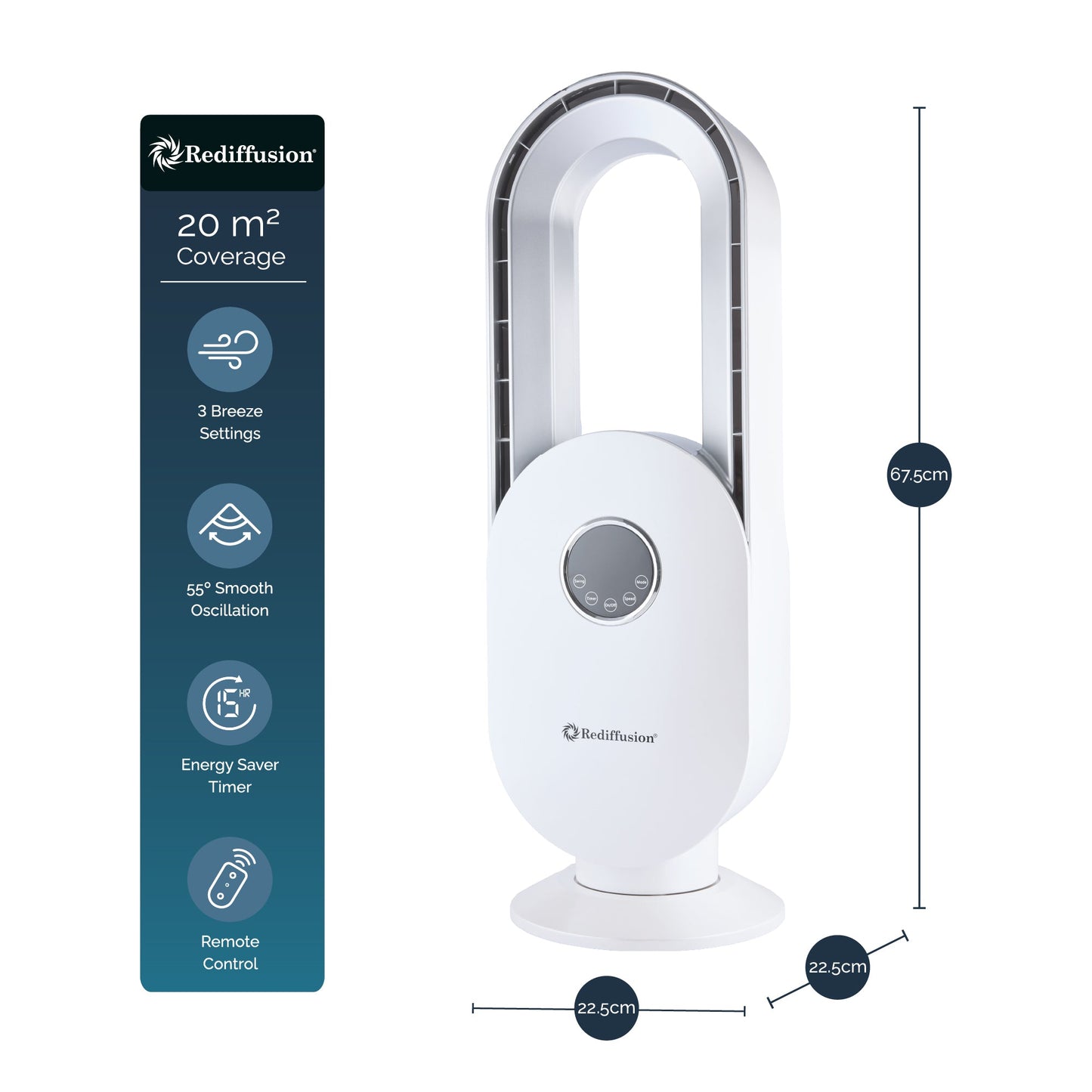 Rediffusion Bladeless Fan White side view