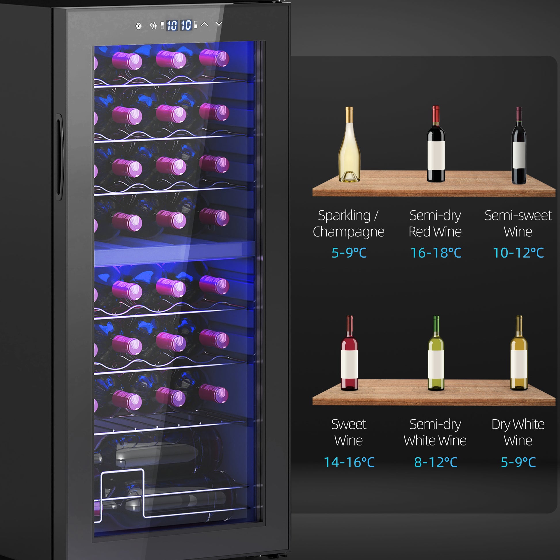 HOMCOM 32-Bottle Narrow Wine Fridge, with Lights - Black