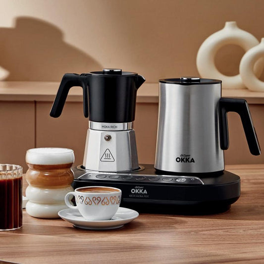 Arzum Okka Rich Moka Pot Turkisk Kaffe och Moka Maker, Velvetiser, Mjölkskummare