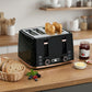 HOMCOM 4 Slice Toaster with 7 Browning Levels, High Lift, Reheat/Defrost/Cancel, Self-centring Function, Removable Crumb Tray, Auto Off, 1600W, Black Honeycomb Texture
