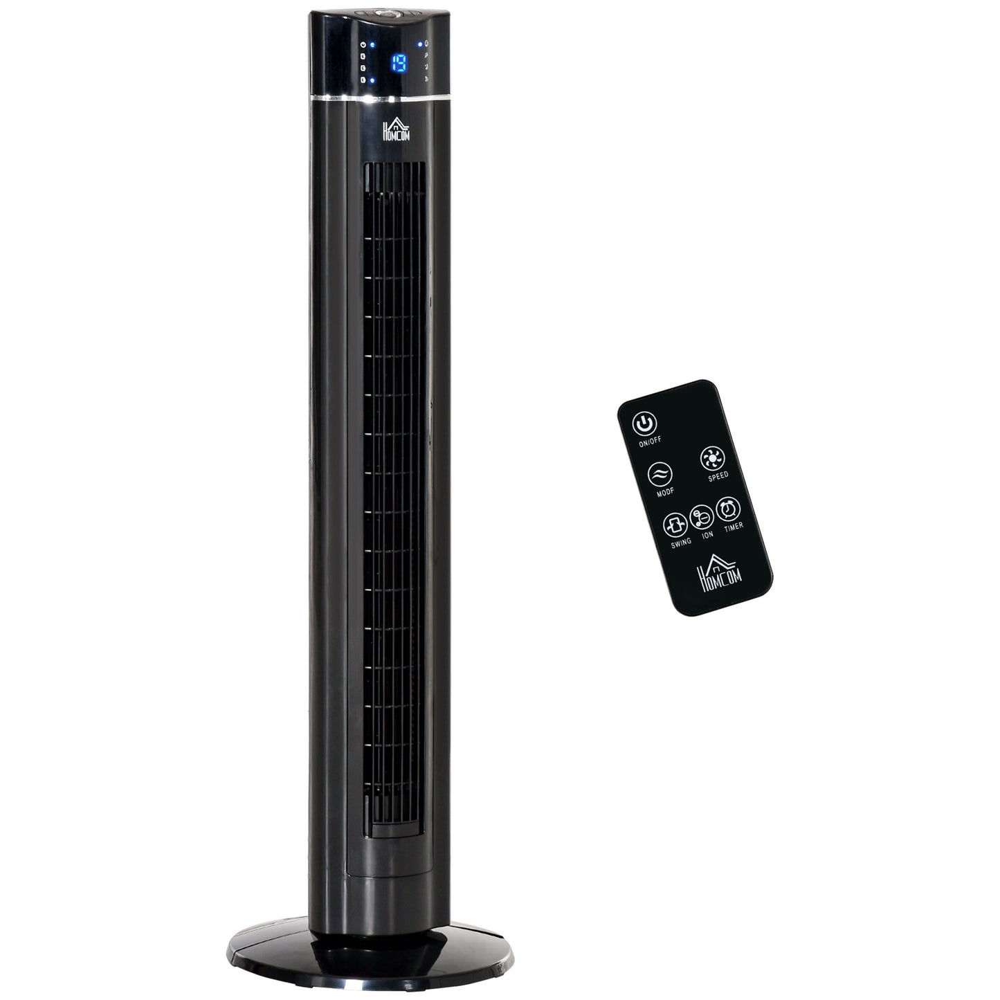 HOMCOM Anion Tower Fan for Bedroom, 42 inch, 6 m/s Powerful Velocity, Standing Floor Fan with 60° Oscillating, 3 Modes, 3 Speeds, 8 Hour Timer, LED Display, Remote Control, Black