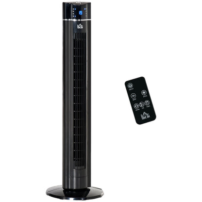 HOMCOM Anion Tower Fan for Bedroom, 42 inch, 6 m/s Powerful Velocity, Standing Floor Fan with 60° Oscillating, 3 Modes, 3 Speeds, 8 Hour Timer, LED Display, Remote Control, Black