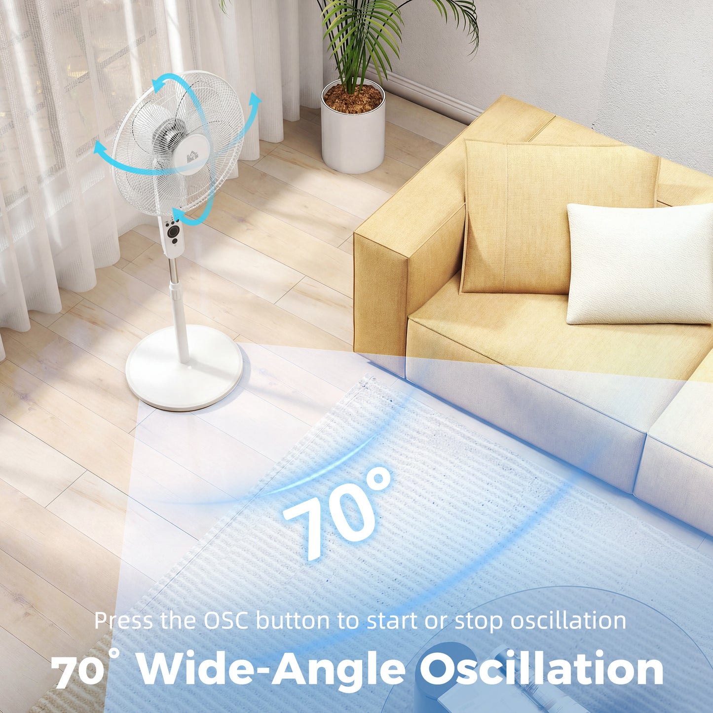 HOMCOM 124cm Pedestal Fan with Sleep Mode, Oscillating Standing Fan with 3 Modes, Remote Control, Adjustable Height, White