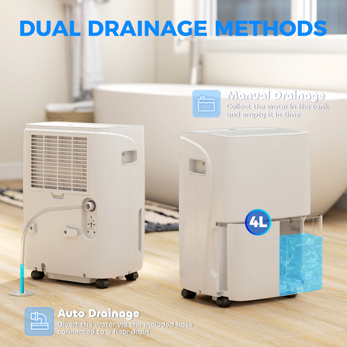 HOMCOM 30L/Day Dehumidifier with Auto-Clean Filter, Continuous Drainage, 4L Water Tank, 24H Timer, Digital Humidity Display, Dehumidifier for Home Damp, Bedroom, Condensation, Mould, Laundry Drying