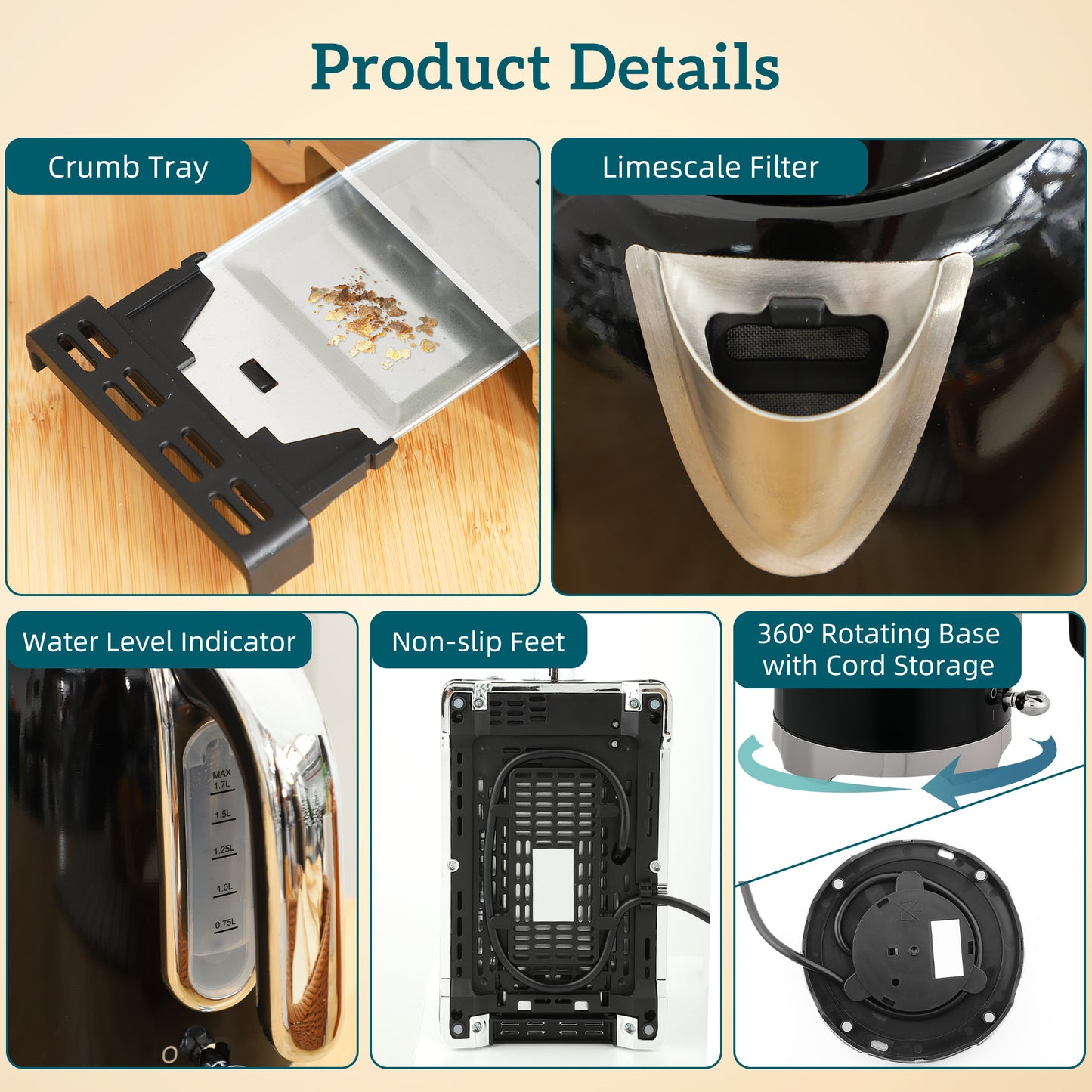 HOMCOM Retro Toaster and Kettle Set - Black
