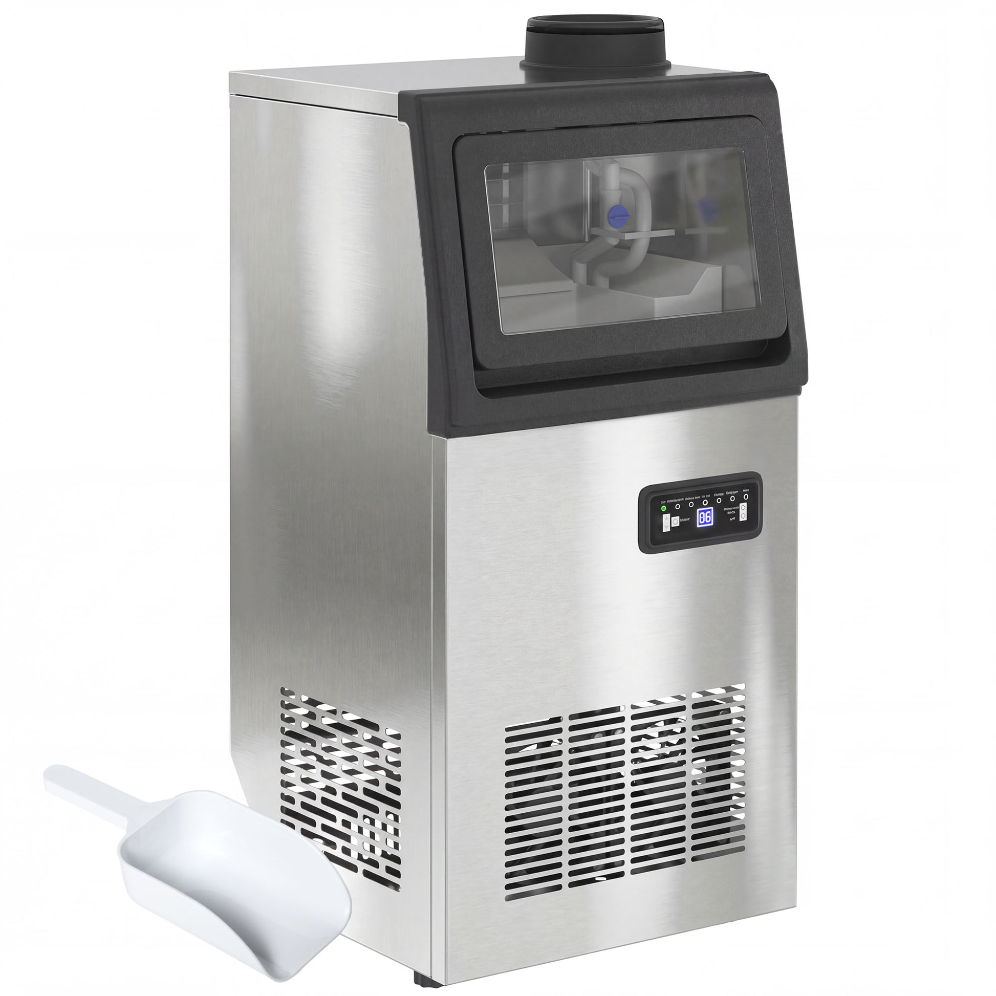 HOMCOM Commercial Ice Maker Machine, 36kg/24H Stainless Steel Under Counter or Freestanding Ice Machine, Silver
