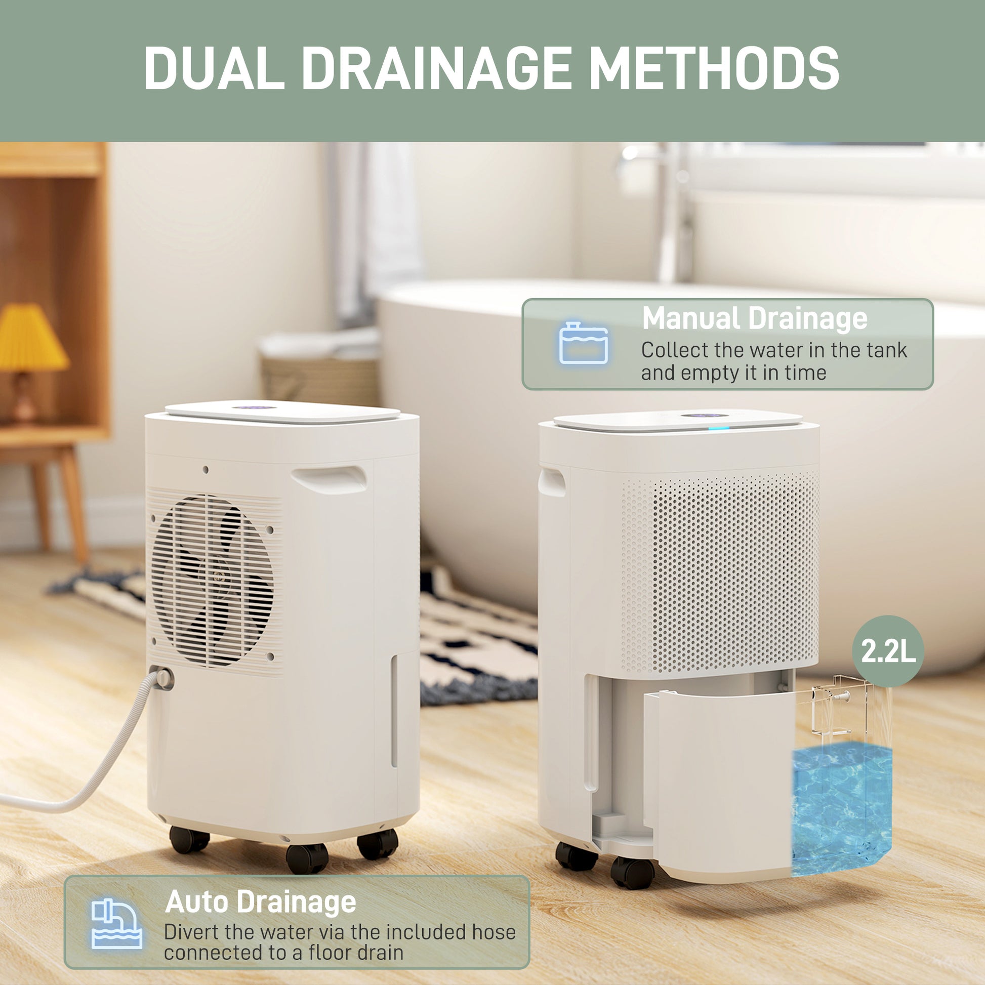 HOMCOM 10L/Day 2200ML Portable Quiet Dehumidifier with WiFi Smart App Control, Electric Moisture Air Dehumidifier for Home Laundry Basement