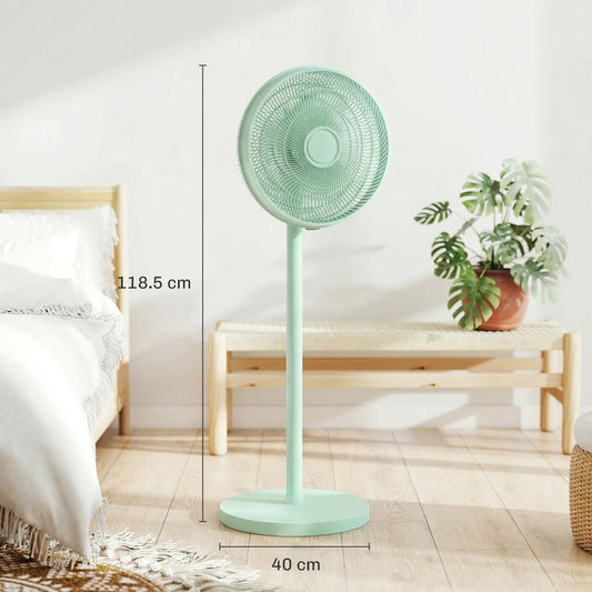 HOMCOM 40 cm Standing Fan, Cooling Floor Fan with 80° Oscillating, Adjustable Tilt and Height, 4 Speed, Remote Control, Green