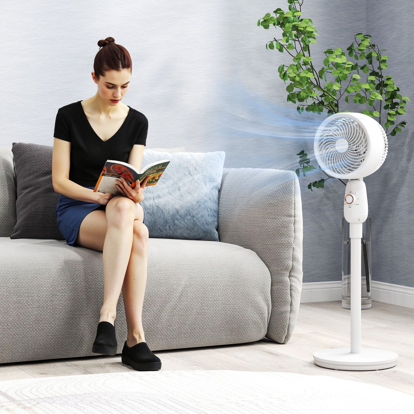 HOMCOM Pedestal Fan, Powerful Air Circulator, 36 Inch Floor Standing Fan with 3 Speed Settings, 70° Oscillating for Bedroom, Home and Office, White