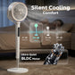 HOMCOM 20dB Silent Standing Fan, 70°+90° Auto Oscillating Fan with 12 Speeds, LED Light, Air Circulator, Remote Control, 12H Timer, for Bedroom, 46 Inch, White