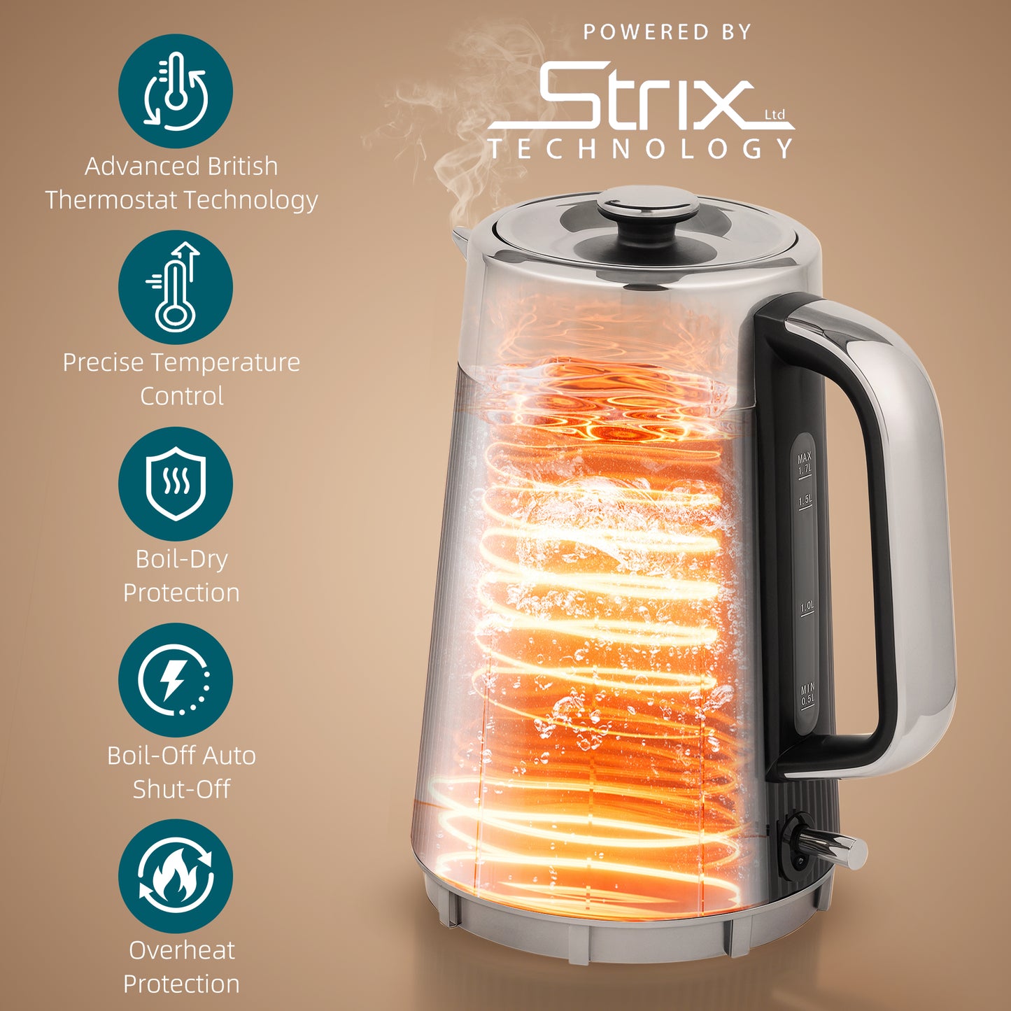 HOMCOM Electric Stainless Steel Kettle and Toaster Set, 3000W 1.7L UK Strix Thermostat Fast Boil Kettle w/ Limescale Filter, Cool Touch Body, 4 Slice Toaster with 7 Browning Levels, Black