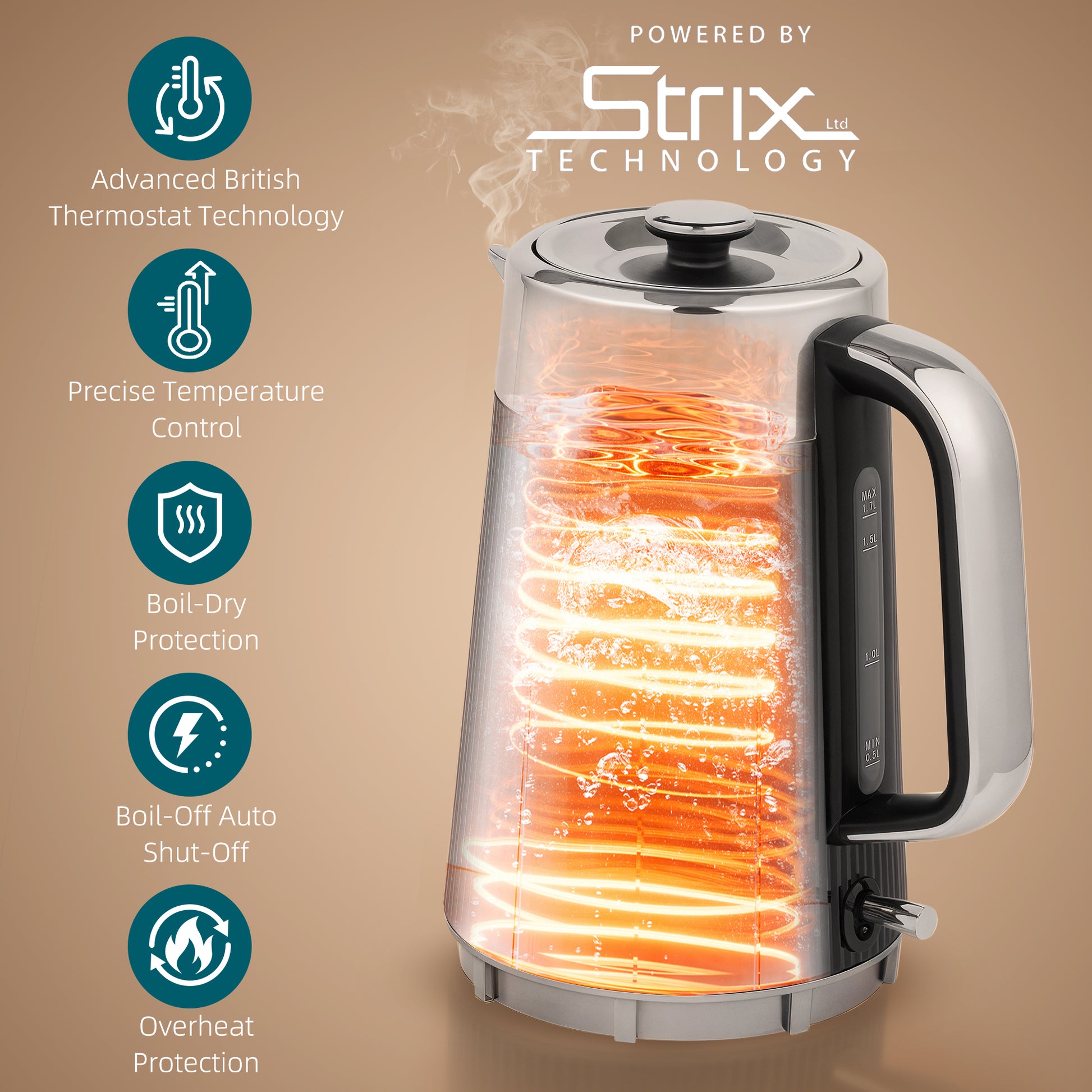 HOMCOM Electric Stainless Steel Kettle and Toaster Set, 3000W 1.7L UK Strix Thermostat Fast Boil Kettle w/ Limescale Filter, Cool Touch Body, 4 Slice Toaster with 7 Browning Levels, Black
