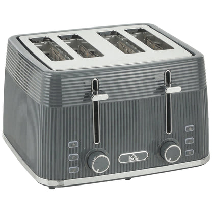 HOMCOM 4 Slice Toaster with 7 Browning Levels, Bread Toaster with Removable Crumb Tray, Grey