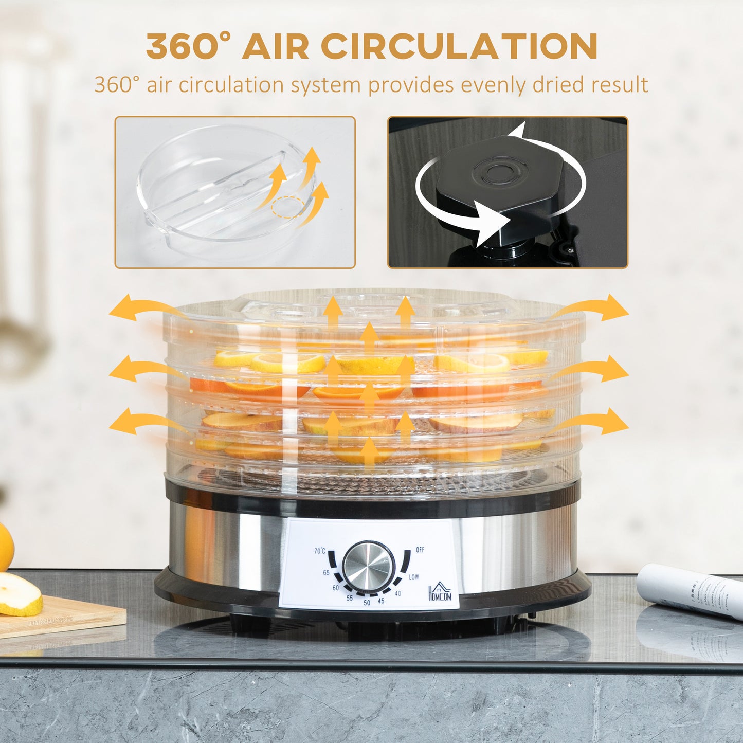 HOMCOM 40-70℃ Five-Tray Food Dehydrator