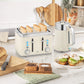 HOMCOM Electric Stainless Steel Kettle and Toaster Set, 3000W 1.7L UK Strix Thermostat Fast Boil Kettle w/ Limescale Filter, Cool Touch Body, 4 Slice Toaster with 7 Browning Levels, Cream White