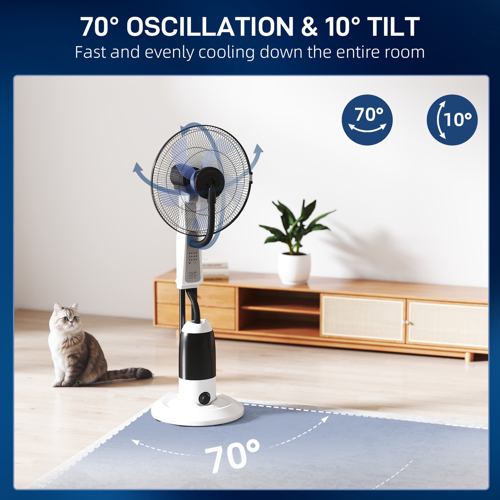 HOMCOM Pedestal Fan with Water Mist Spray 3 Speeds 2.8L Water Tank, White