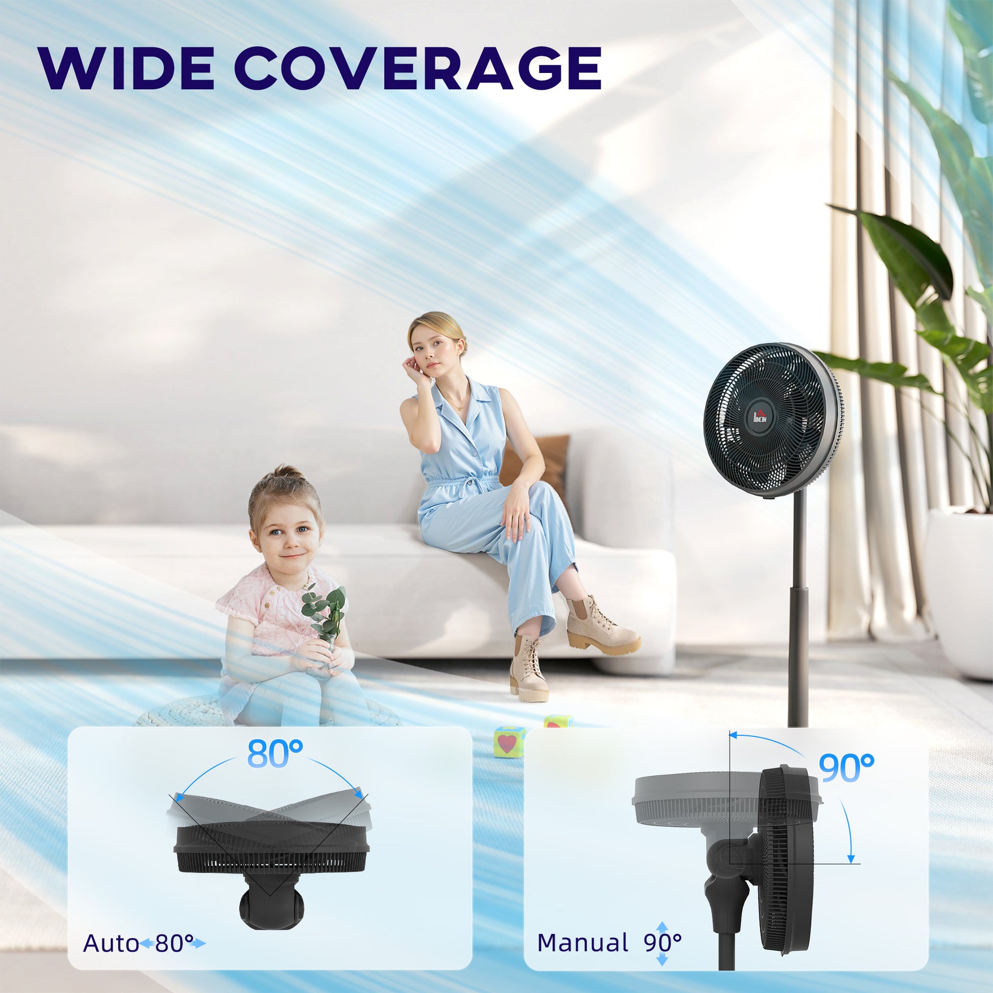 HOMCOM Pedestal Fan with Oscillating, Tilt, Adjustable Height, Black