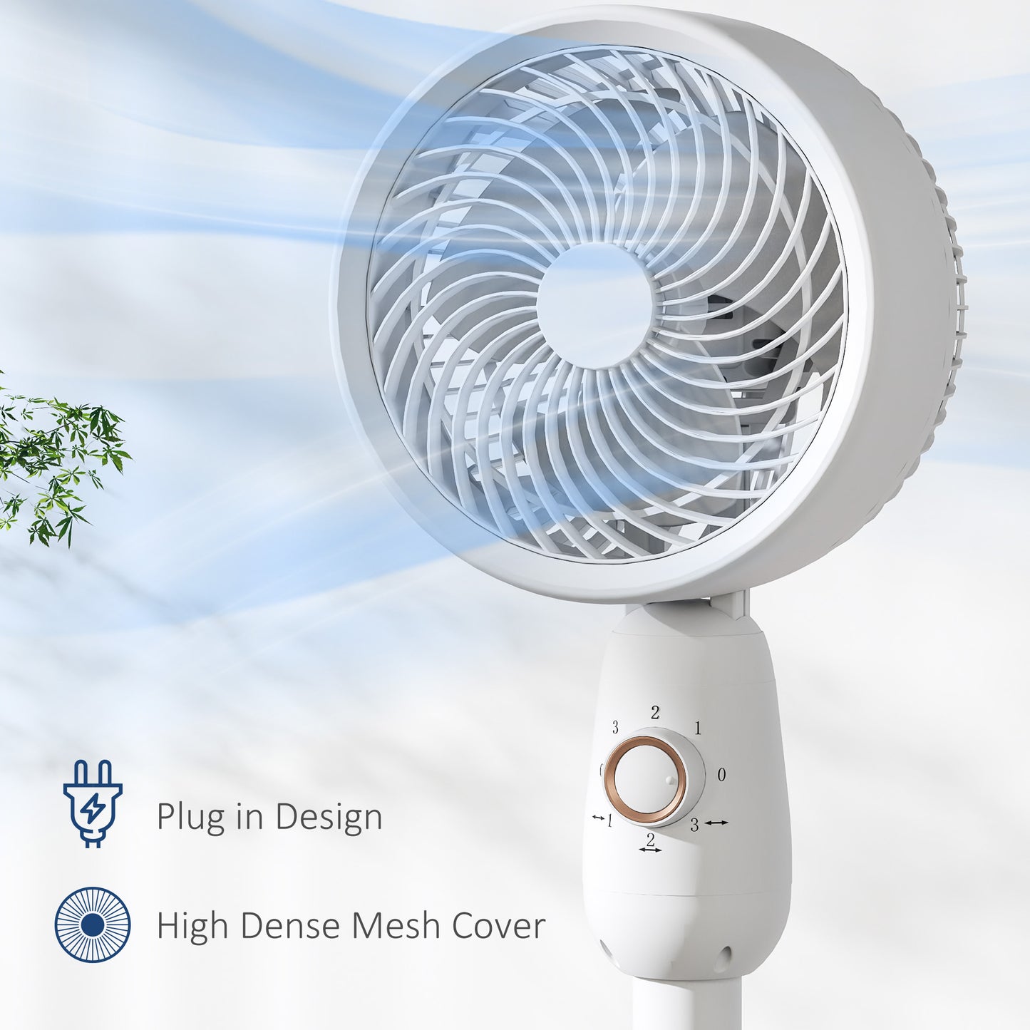 HOMCOM Pedestal Fan, Powerful Air Circulator, 36 Inch Floor Standing Fan with 3 Speed Settings, 70° Oscillating for Bedroom, Home and Office, White