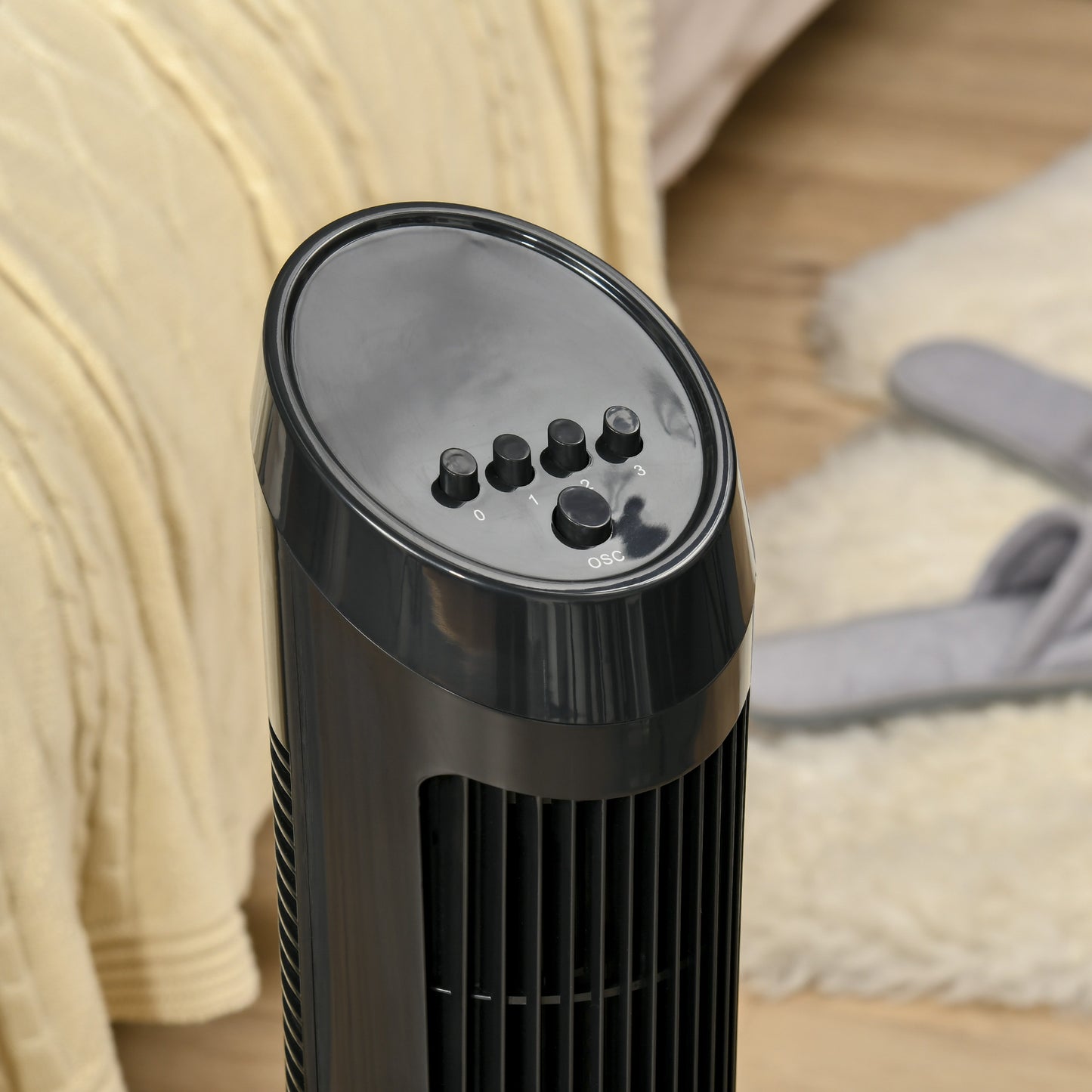 HOMCOM Tower Fan for Bedroom, 30 inch, 6 m/s Powerful Velocity, Standing Floor Fan with 70° Oscillating and 3 Speeds for Home Office Indoor, Black