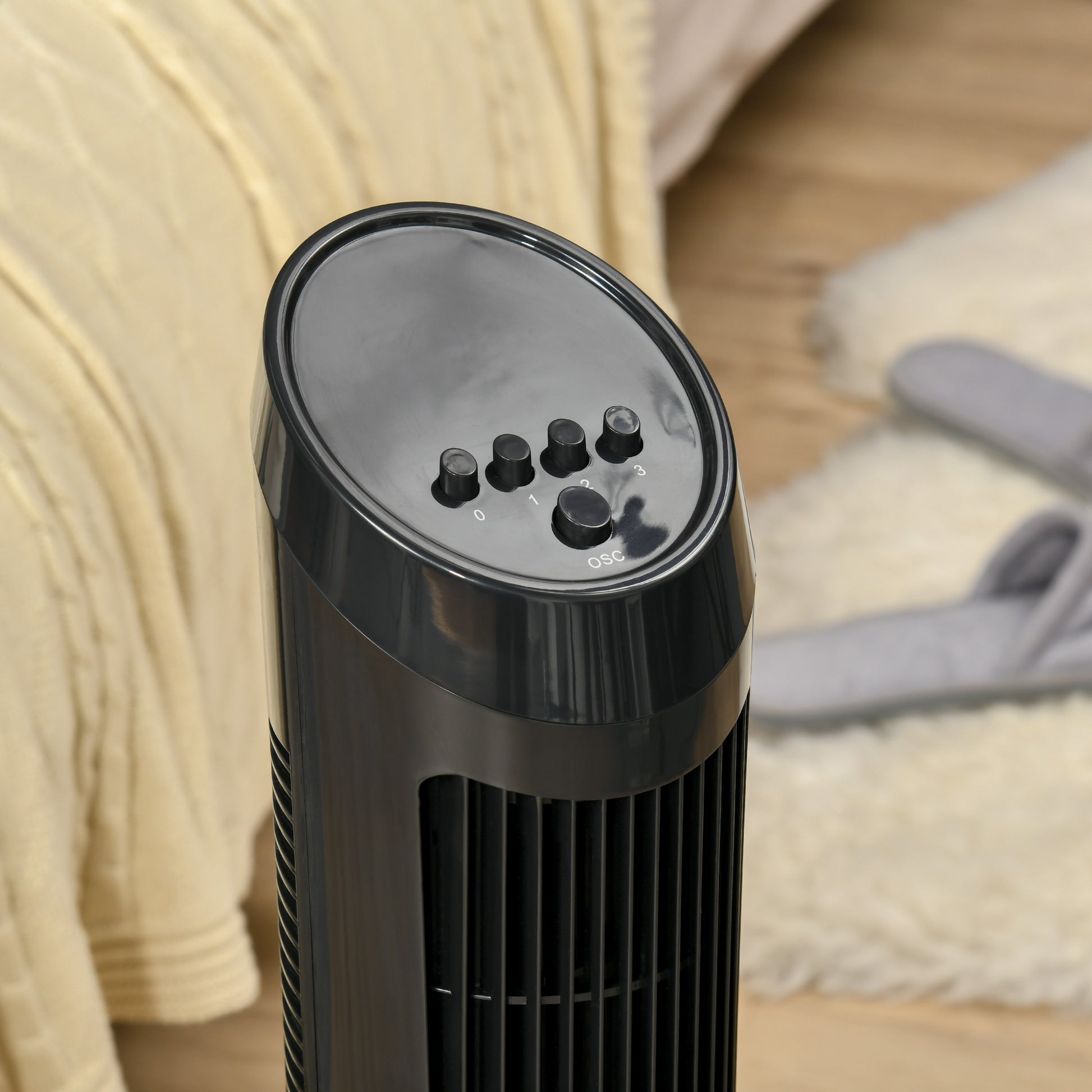 HOMCOM Tower Fan for Bedroom, 30 inch, 6 m/s Powerful Velocity, Standing Floor Fan with 70° Oscillating and 3 Speeds for Home Office Indoor, Black