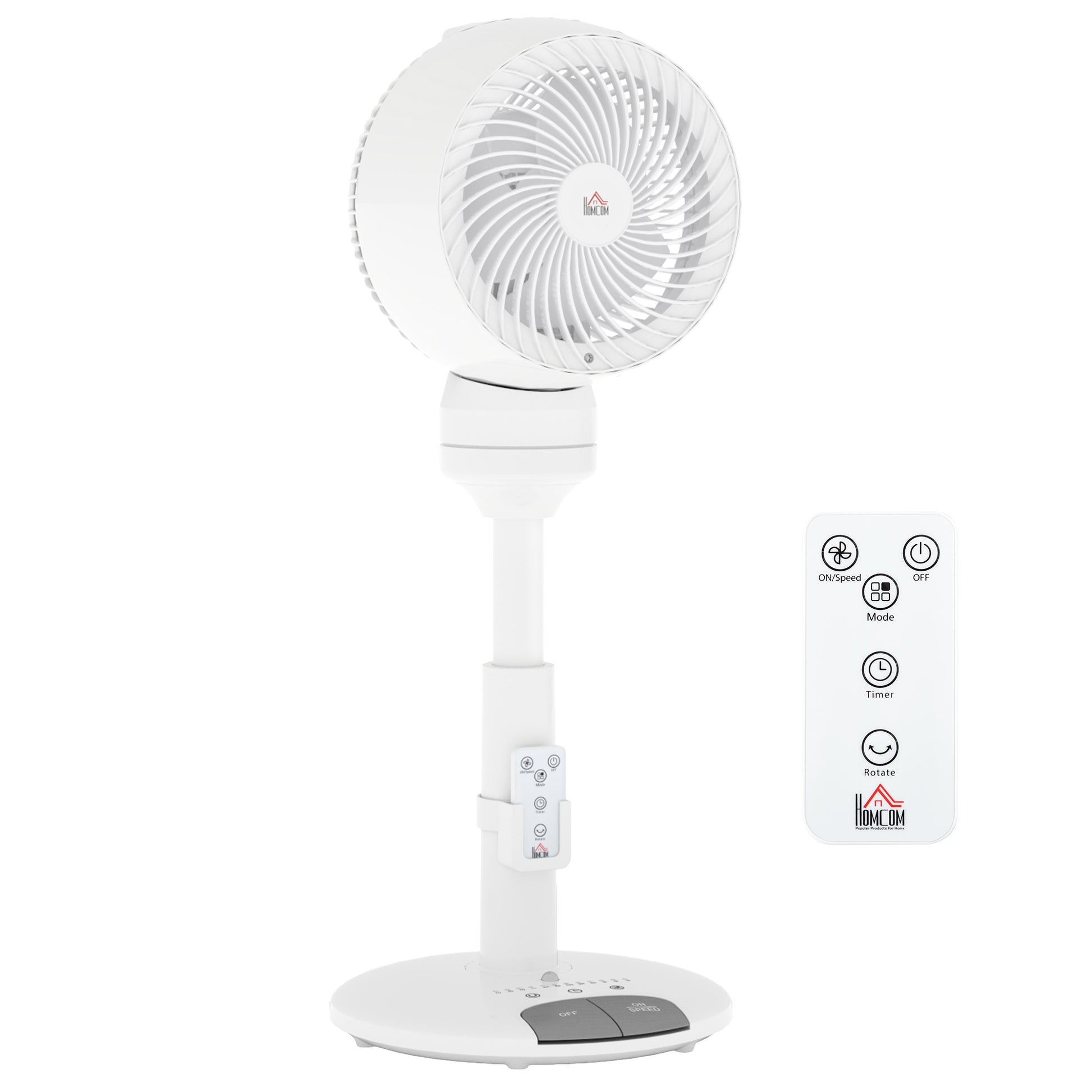 HOMCOM Standing Fan for Bedroom, 28" Pedestal Fan with Remote, 70° Oscillating, 90° Vertical Tilt, 3 Speeds, Adjustable Height, 7H Timer, Foot Button, White