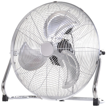 HOMCOM 18" Chrome Metal Floor Fan with Tilting, High Velocity, 3 Speed, Portable Gym Fan for Home Office, Silver