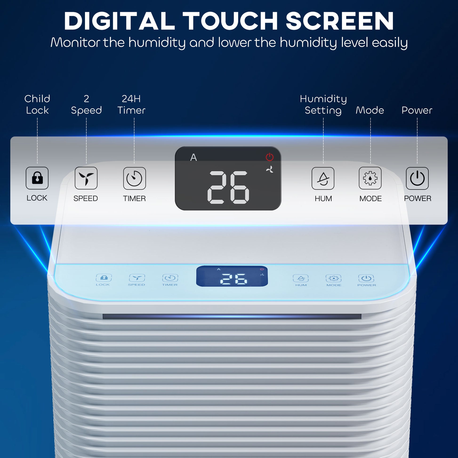 HOMCOM 10L/Day Dehumidifier with 2L Water Tank, Laundry Drying, Automatic Humidity Sensor, Electric Portable Dehumidifier with 24H Timer, 3 Modes for Home Damp, Mould and Condensation