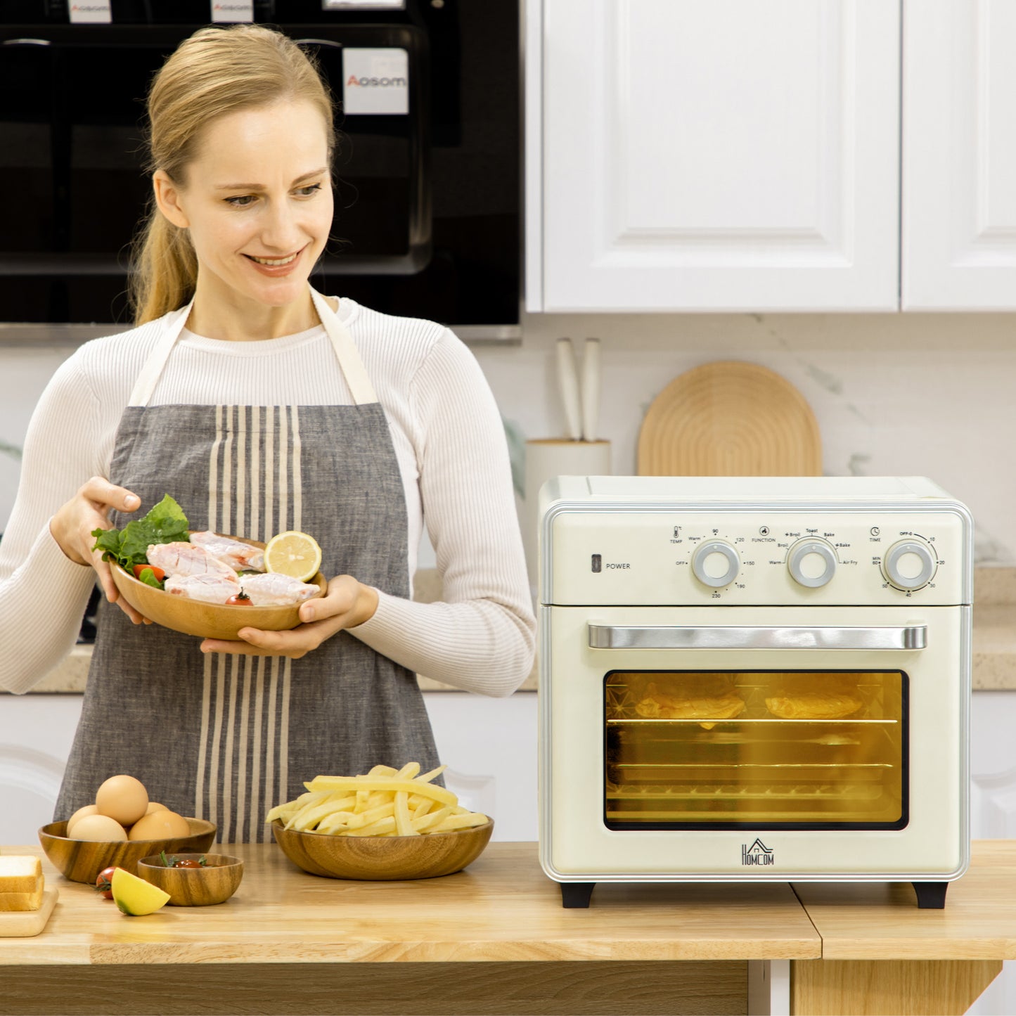HOMCOM 20L 90-230°C Mini Electric Oven - Cream