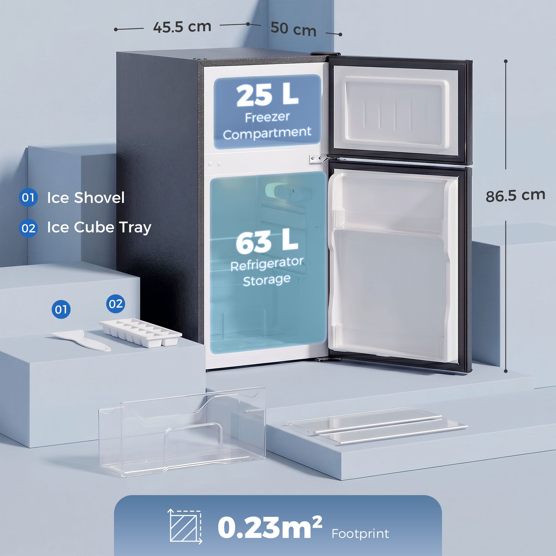 HOMCOM 88L Under Counter Fridge Freezer, Small Refrigerator with 5-Setting, 3 Star Freezer Rating, Black