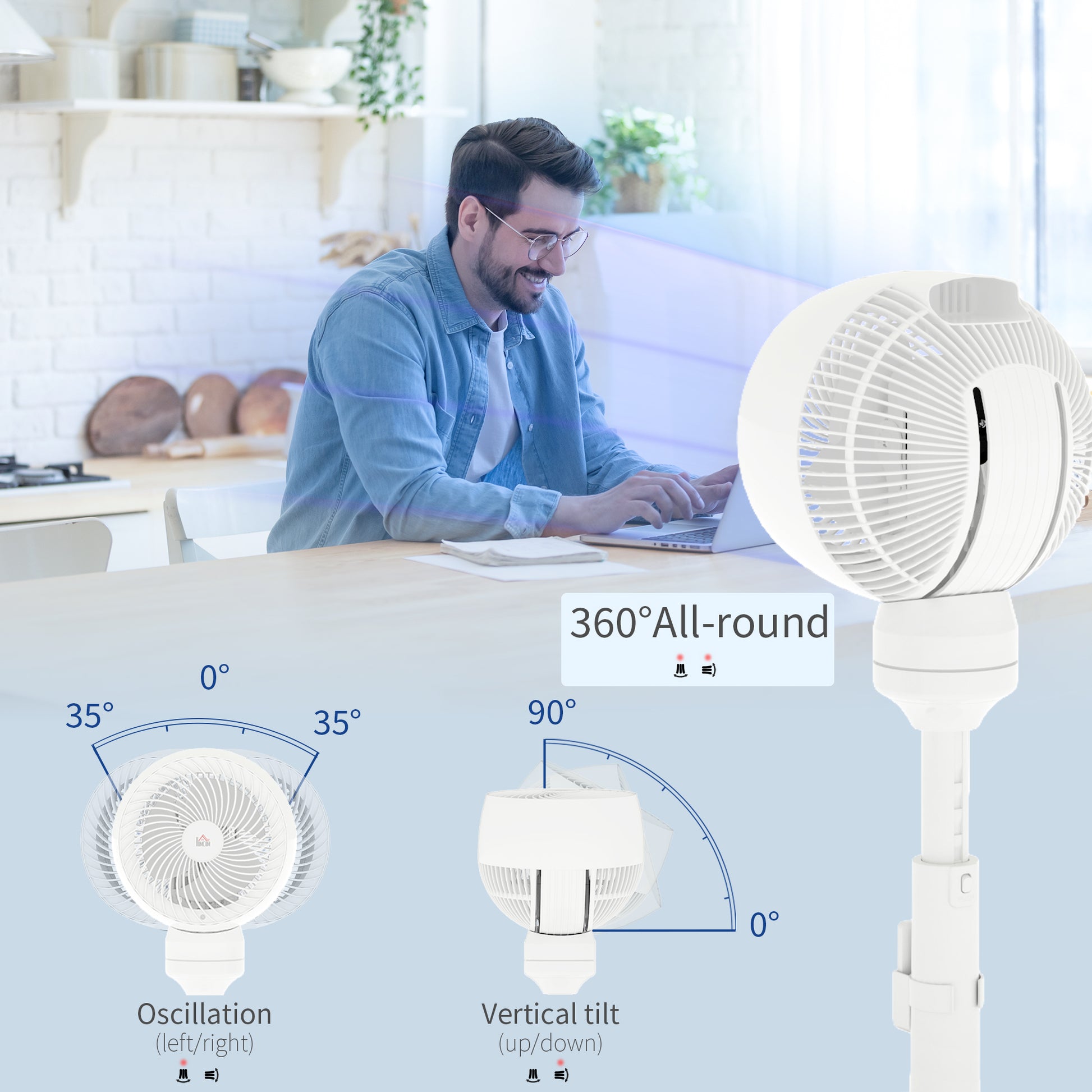 HOMCOM Standing Fan for Bedroom, 28" Pedestal Fan with Remote, 70° Oscillating, 90° Vertical Tilt, 3 Speeds, Adjustable Height, 7H Timer, Foot Button, White