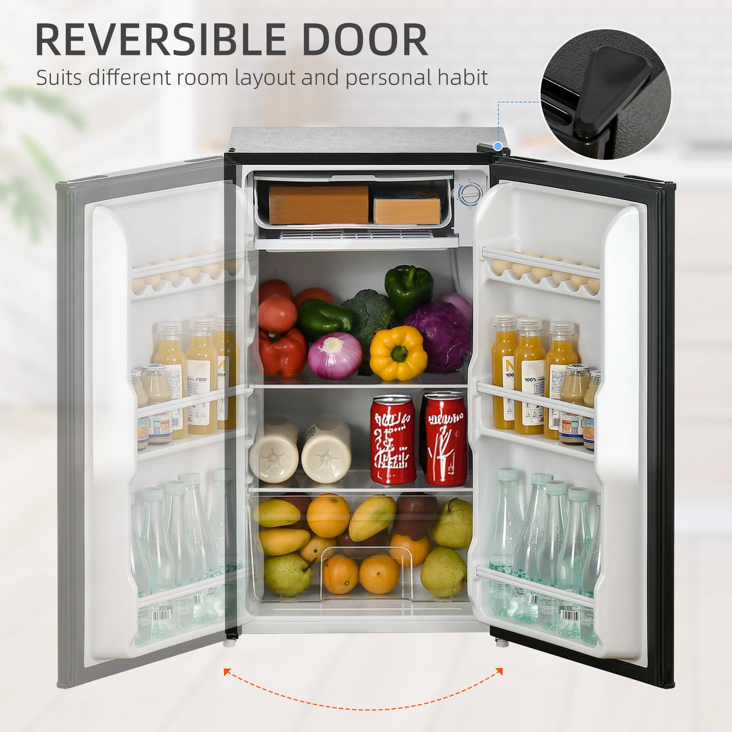 HOMCOM Under Counter Fridge, 91L Small Fridge with Chiller Box, Removable Shelf, Reversible Door, Adjustable Legs, Mini Refrigerator, Black