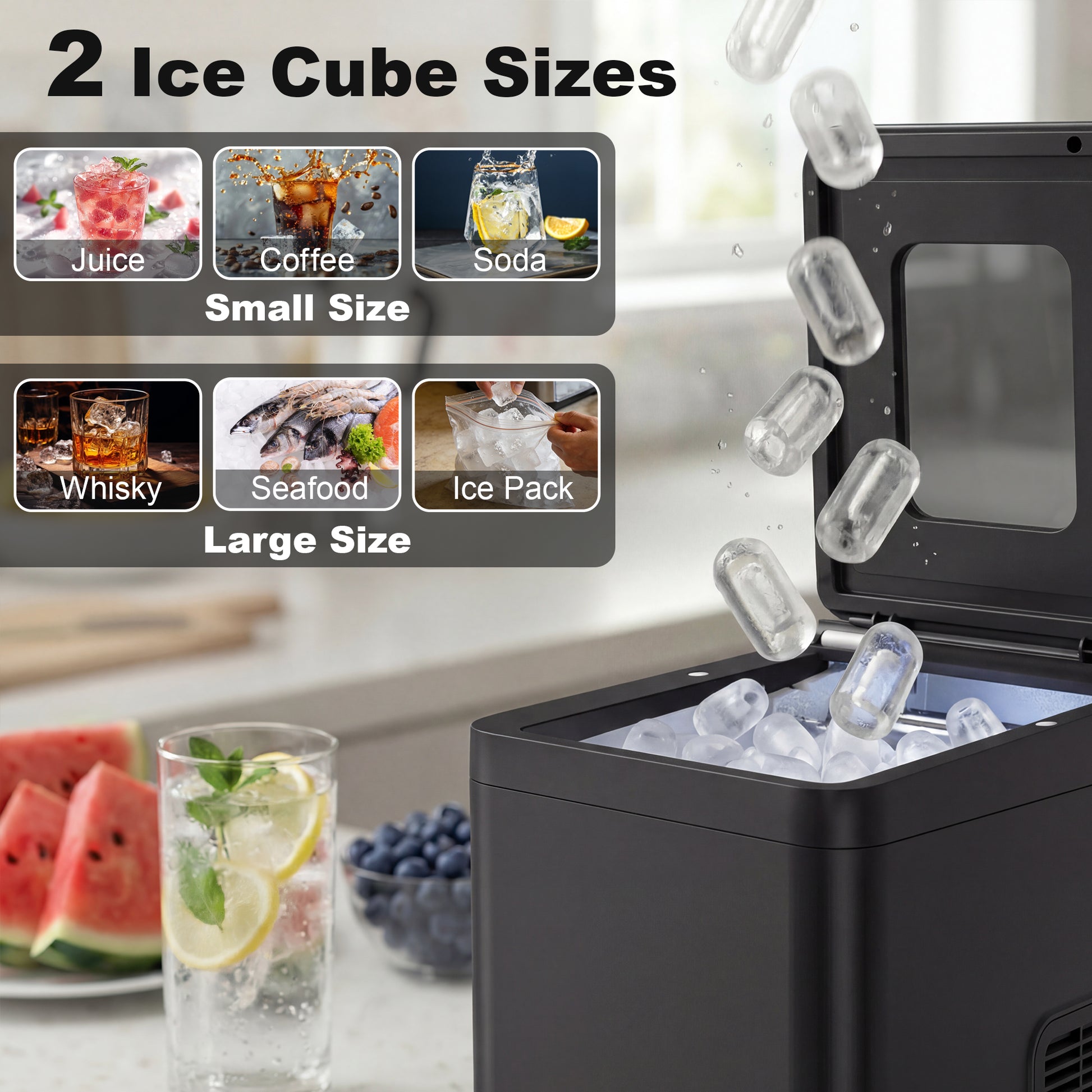 HOMCOM Countertop Ice Maker Machine Self-Cleaning Compact Ice Machine with Ice Scoop and Basket Black