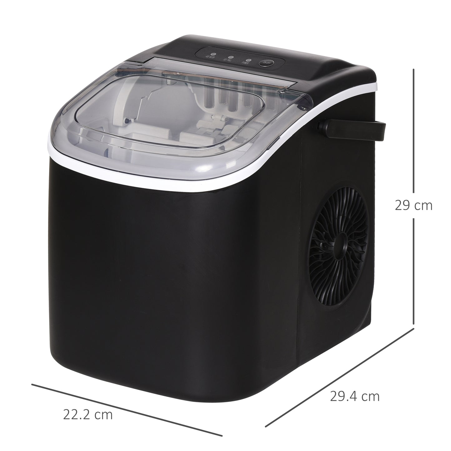 HOMCOM Ice Maker Machine Countertop, 12 KG in 24 H, 9 Cubes in 6 Mins, Portable Ice Cube Maker with Handle, Ice Scoop and Basket for Home Office Kitchen Bar Party RV, Black