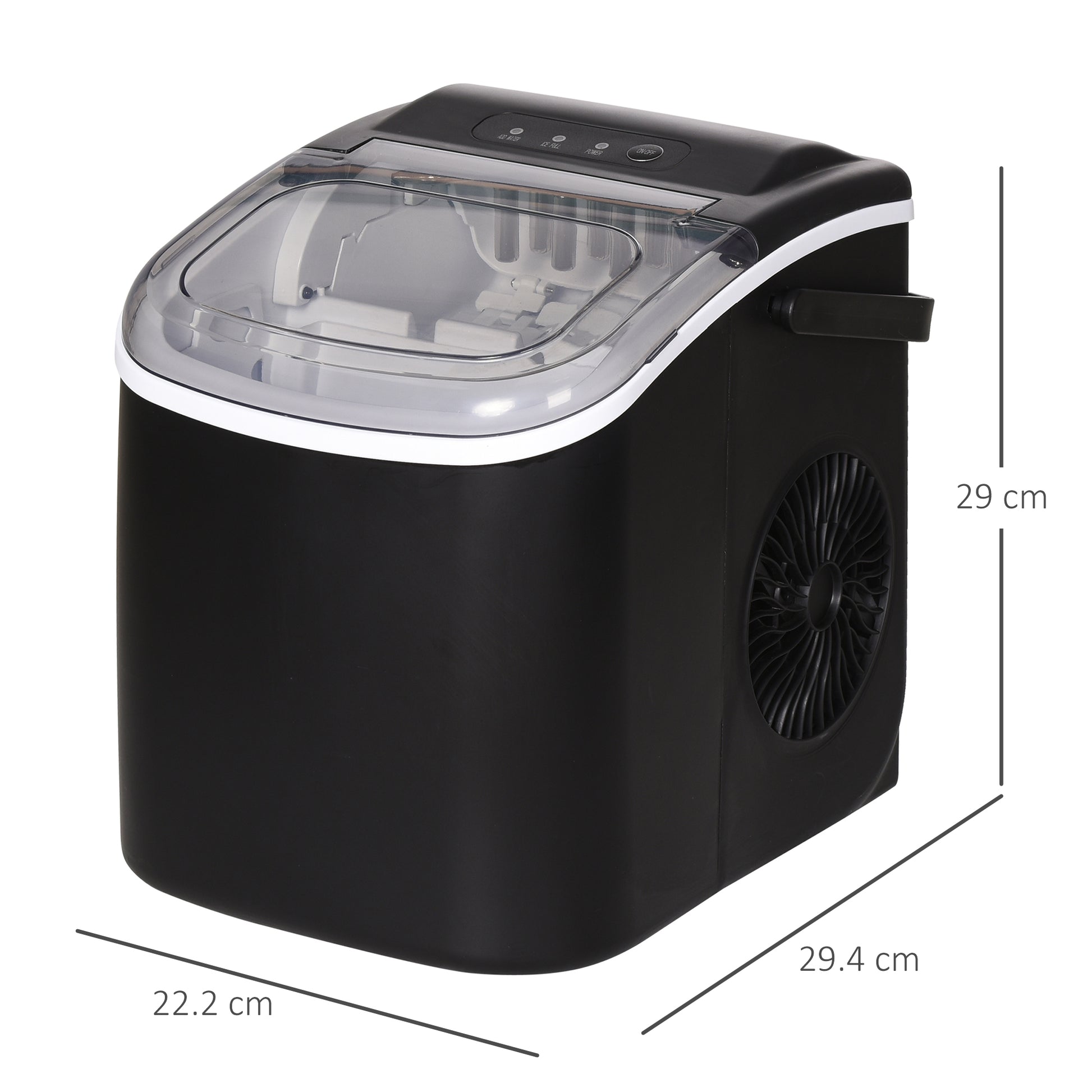 HOMCOM Ice Maker Machine Countertop, 12 KG in 24 H, 9 Cubes in 6 Mins, Portable Ice Cube Maker with Handle, Ice Scoop and Basket for Home Office Kitchen Bar Party RV, Black