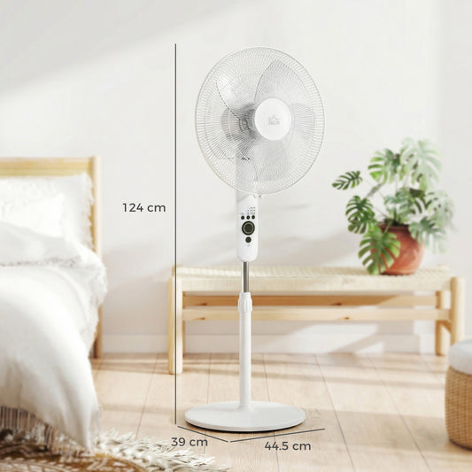 HOMCOM 124cm Pedestal Fan with Sleep Mode, Oscillating Standing Fan with 3 Modes, Remote Control, Adjustable Height, White