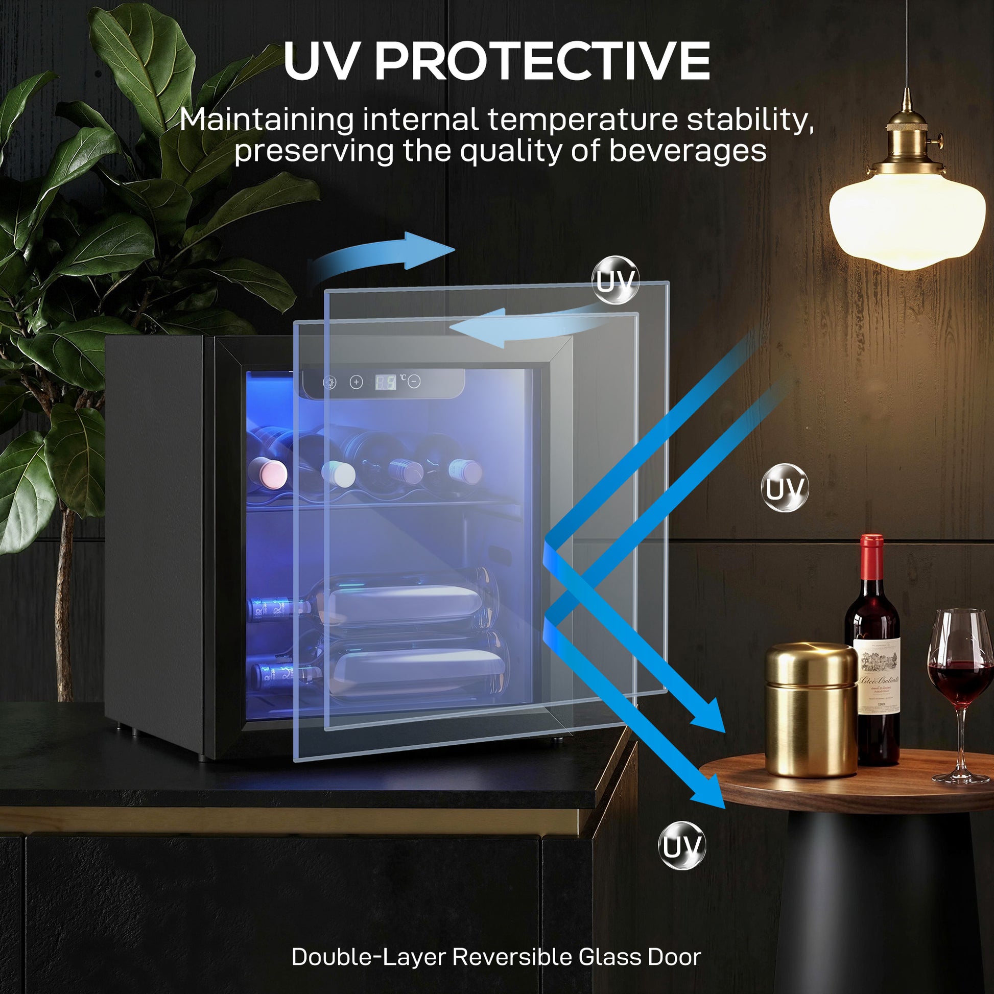 HOMCOM 12 Bottle Wine Cooler, 36 Litre Capacity, 4-16°C Under Counter Drinks Beer Wine Fridge with Glass Door, LED Light, Black